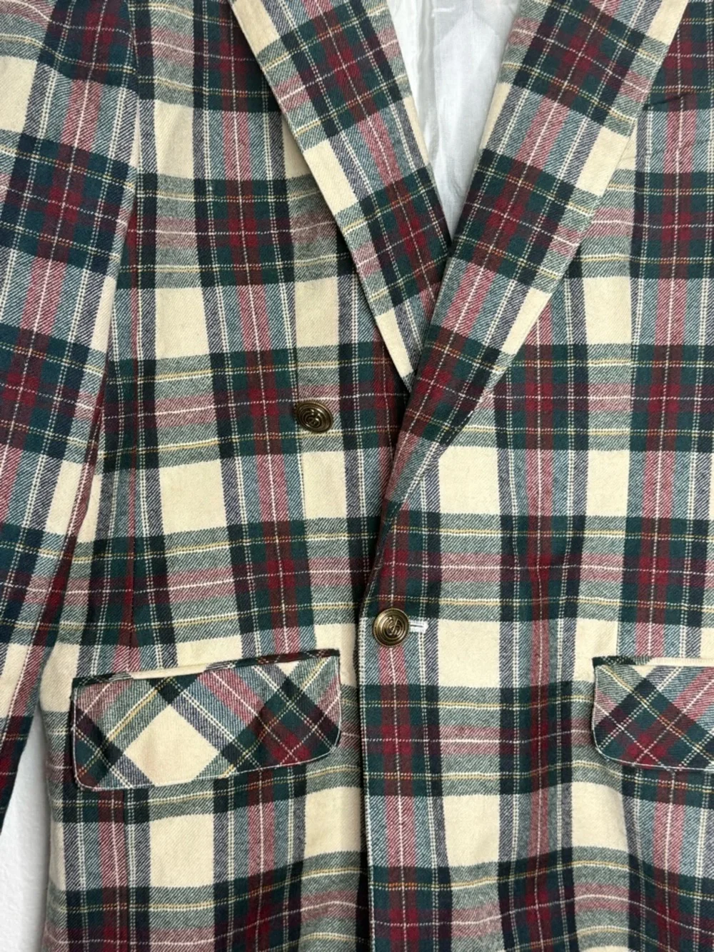 Vintage Giorgio Sant'Angelo Tartan Plaid 12 Linen Blend Blazer 100% pure wool